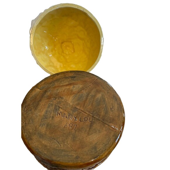 Vintage 90’s Basket Weave Daisies On Top Canister Storage Jar - Picture 7 of 7